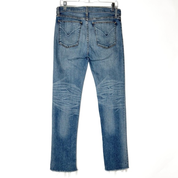 Hudson Wide Cuff Distressed Fringe Hem Medium Wash Cropped Skinny Jeans 29 - Picture 11 of 14